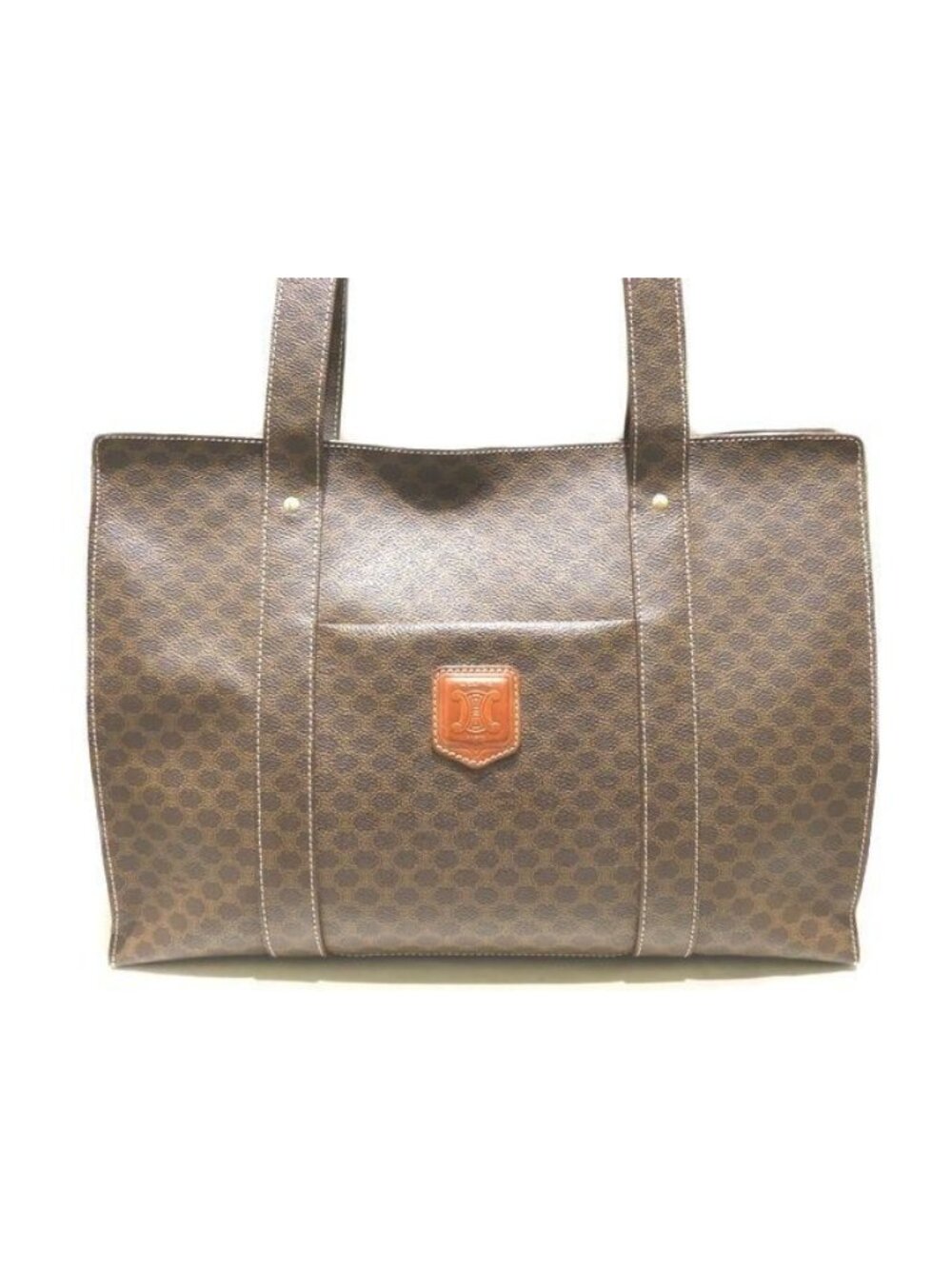 Celine Macadam Shoulder Tote Bag Dark Brown Leather Vintage